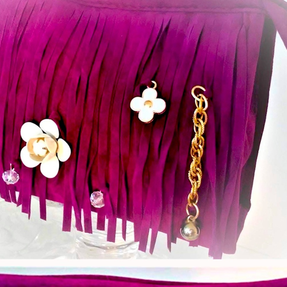Purple Fringed Purse Clutch with Rose Bloom